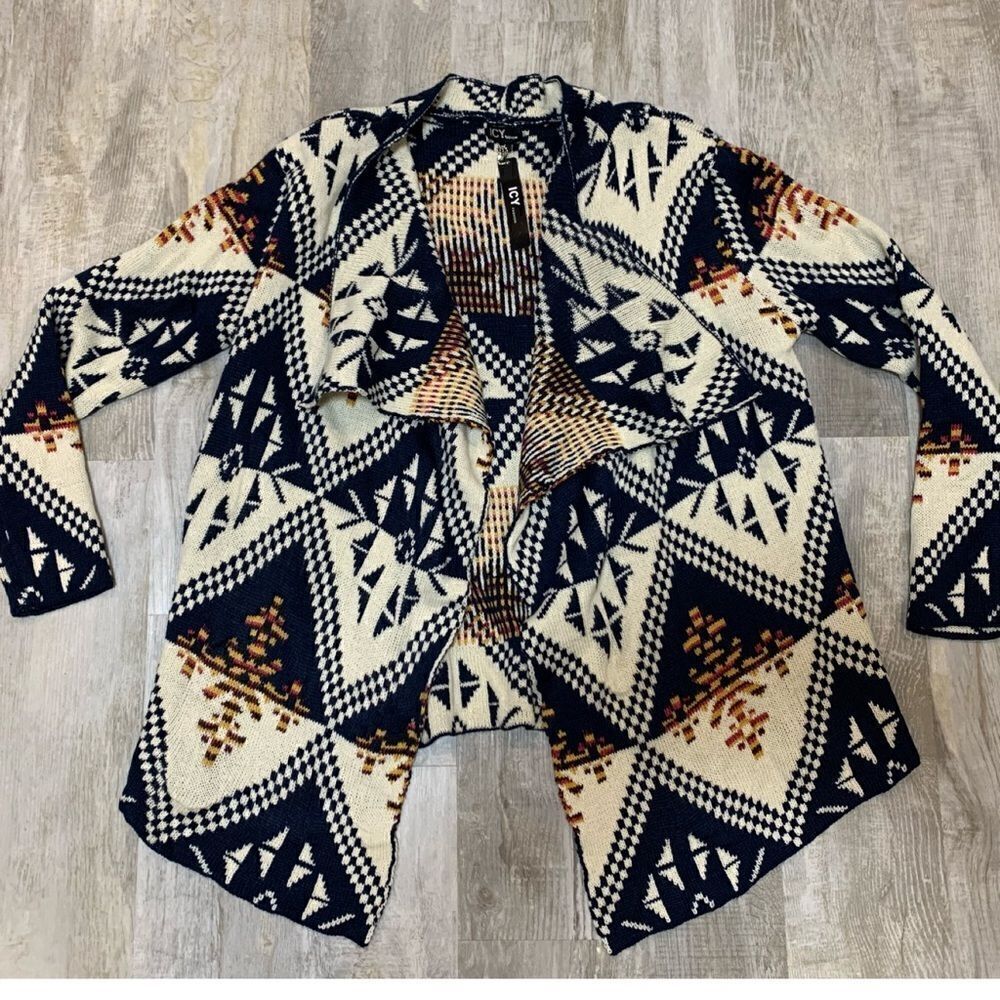 NWT Icy Fashion Sweaters Aztec Print Open Cardigan size M - Picture 9 of 12